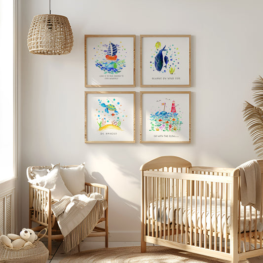 Set of 4 Nautical Nursery Watercolor Boys Prints - "Sea of Empowerment" Collection. Edition 2