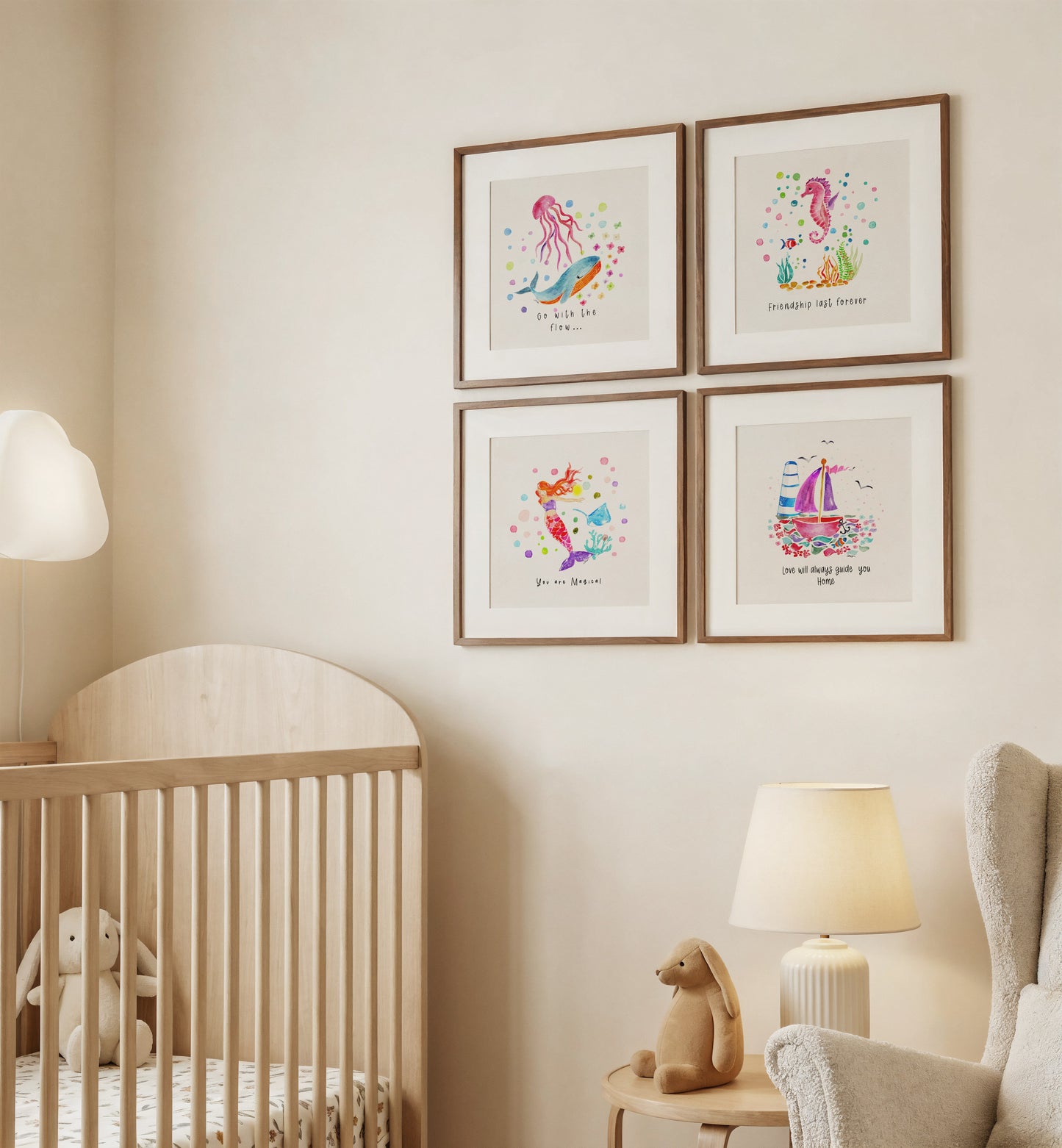 Set of 6 Nautical Nursery Watercolor  Girl Prints - "Sea of Empowerment" Collection.