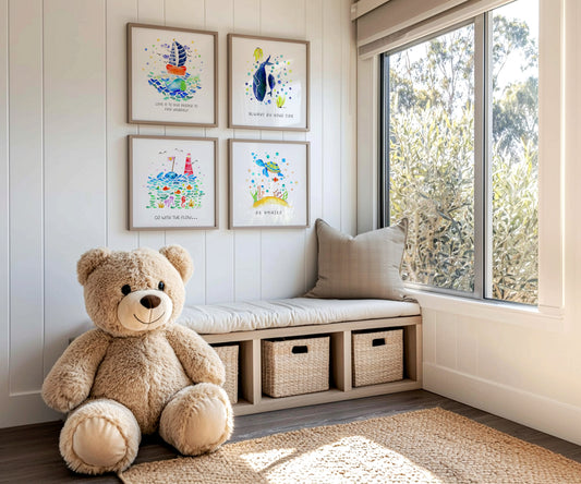 Set of 4 Nautical Nursery Watercolor Boys Prints - "Sea of Empowerment" Collection. Edition 2
