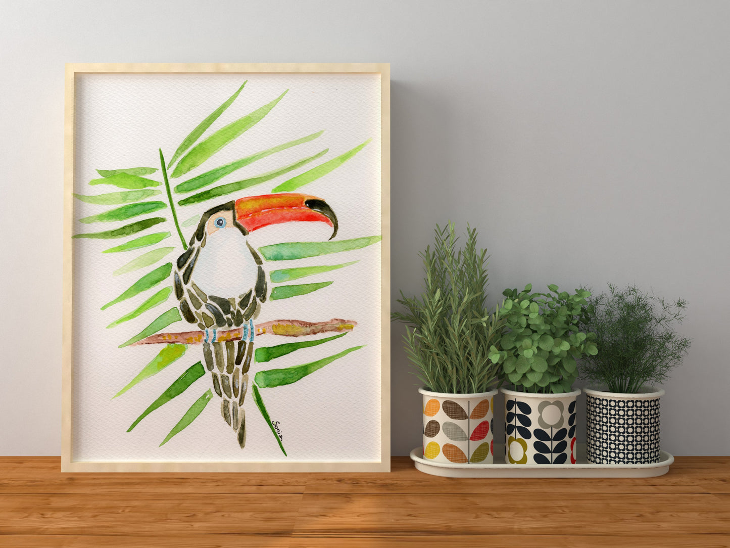 Tropical Toucan and Palm Leaves Watercolor Print - Botanical Art for Home Decor (A4 Size)