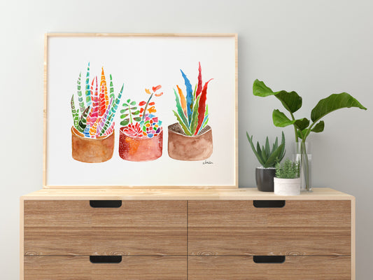 Rainbow Succulents & Cactus Watercolor Print | Cheerful Botanical Wall Art from Original Painting