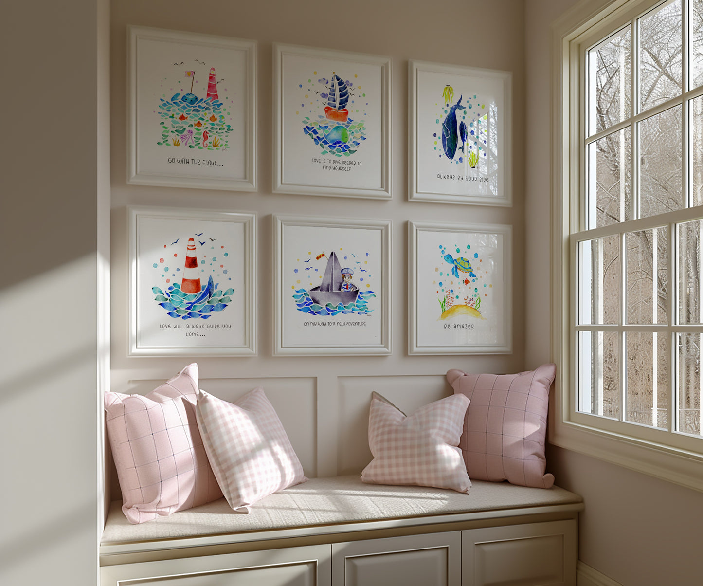 Set of 6 Nautical Nursery Watercolor  Boys Prints - "Sea of Empowerment" Collection.
