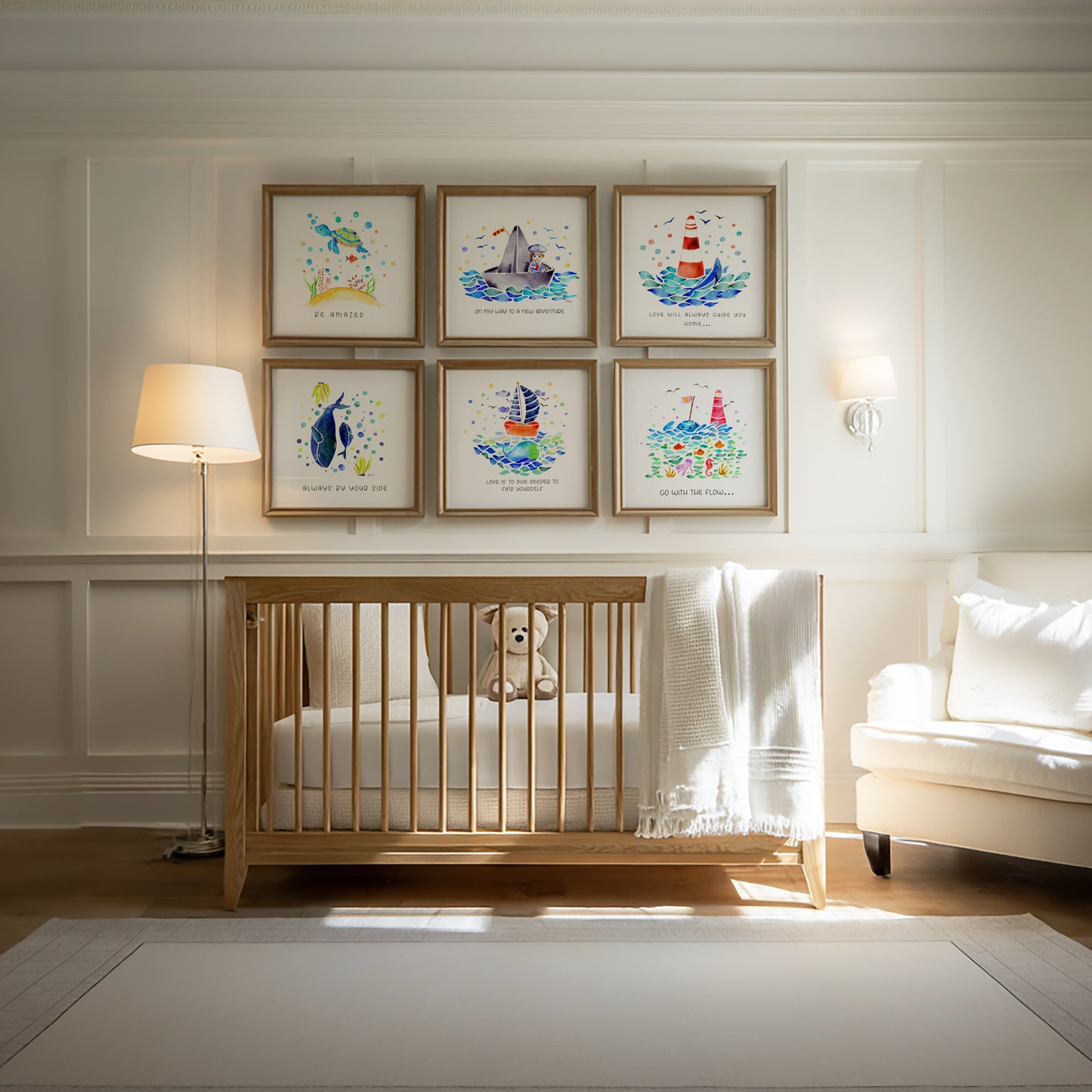 Set of 6 Nautical Nursery Watercolor  Boys Prints - "Sea of Empowerment" Collection.