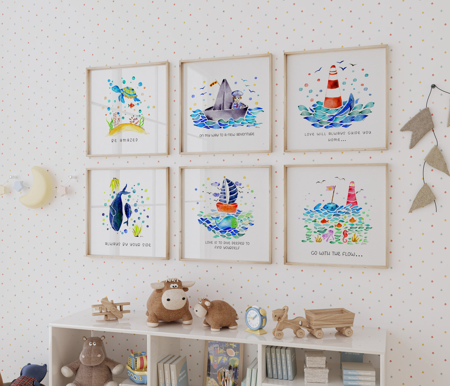 Set of 6 Nautical Nursery Watercolor  Boys Prints - "Sea of Empowerment" Collection.