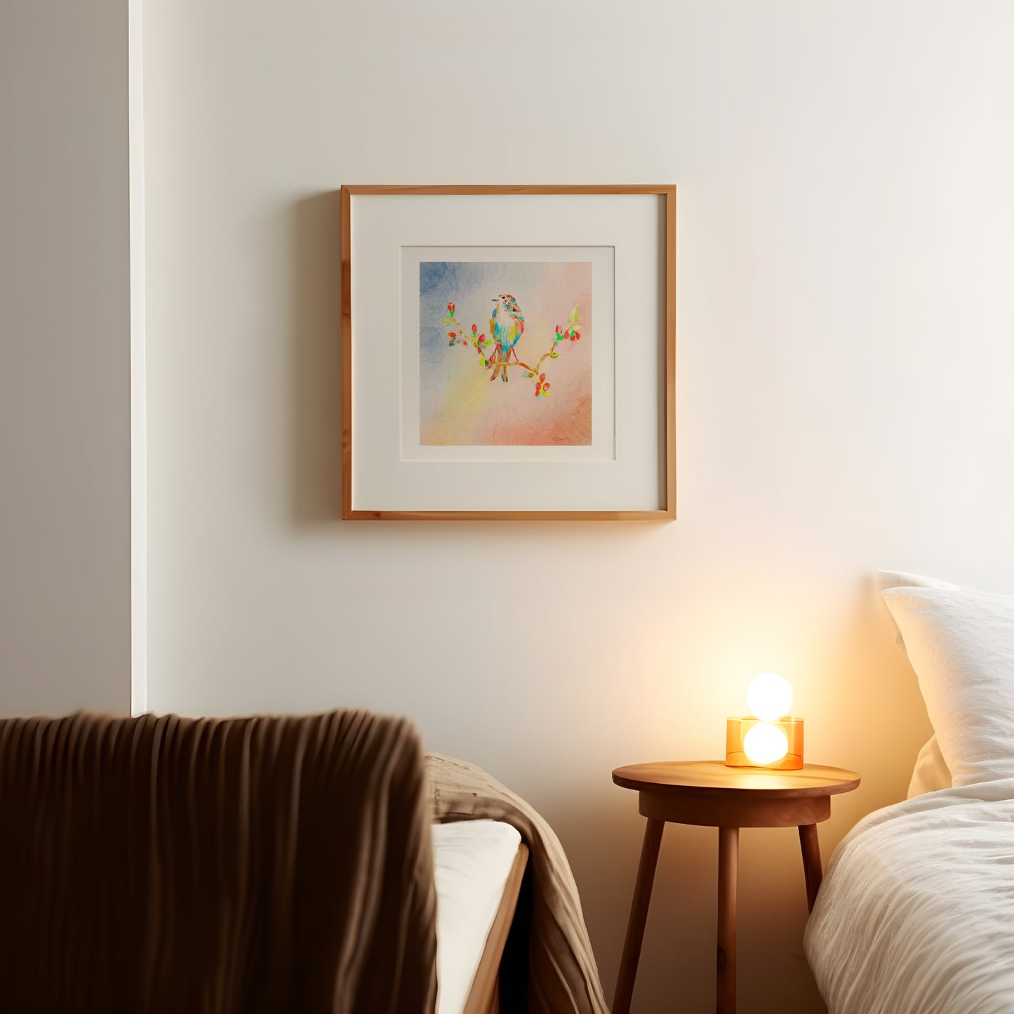 Set-Curated Trio of Golden Birds Frequency Fine Art Print. Edition 1