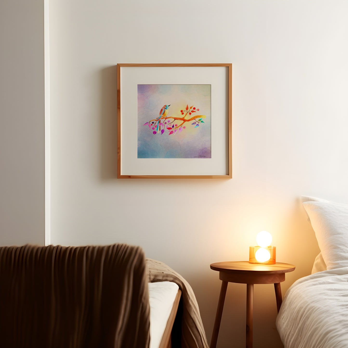 Set-Curated Trio of Golden Birds Frequency Fine Art Print. Edition 2