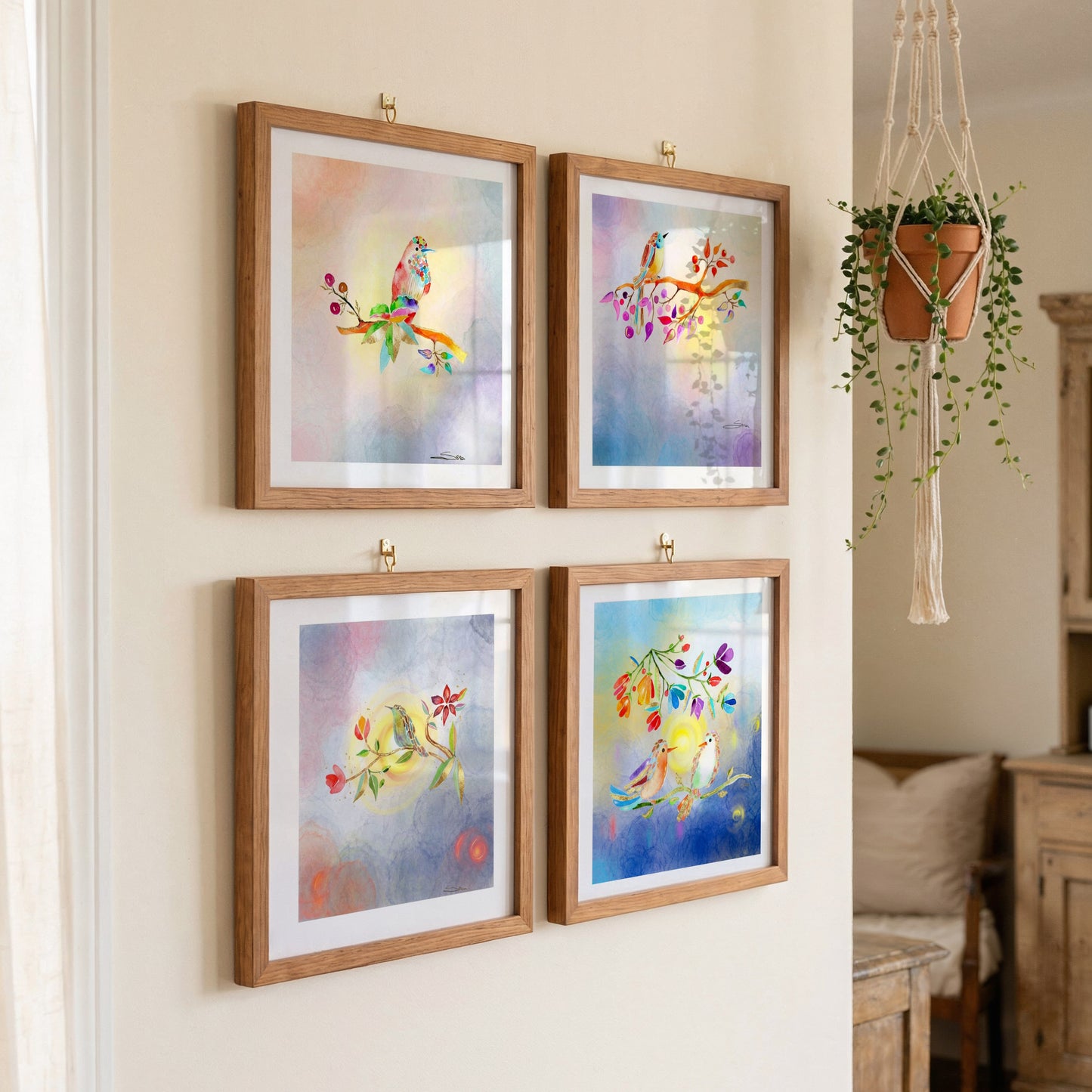 The Abundance Collection - Set of 4 Golden Birds Frequency Art Prints