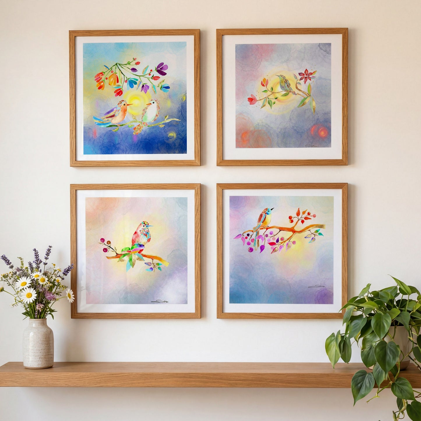 The Abundance Collection - Set of 4 Golden Birds Frequency Art Prints