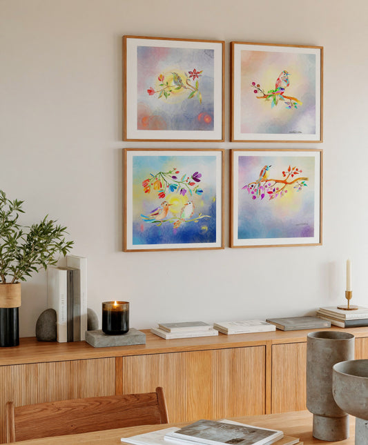 The Abundance Collection - Set of 4 Golden Birds Frequency Art Prints
