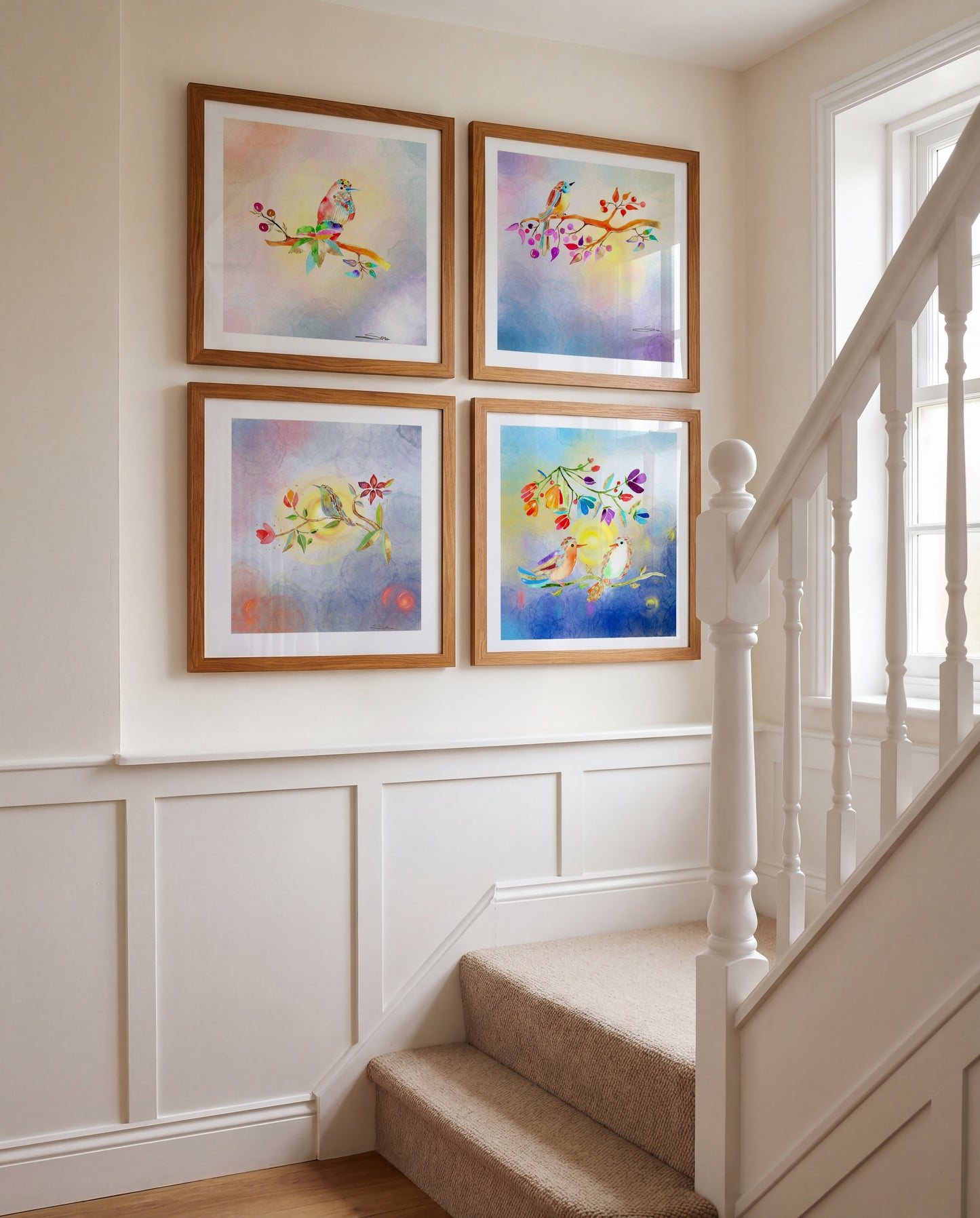 The Abundance Collection - Set of 4 Golden Birds Frequency Art Prints