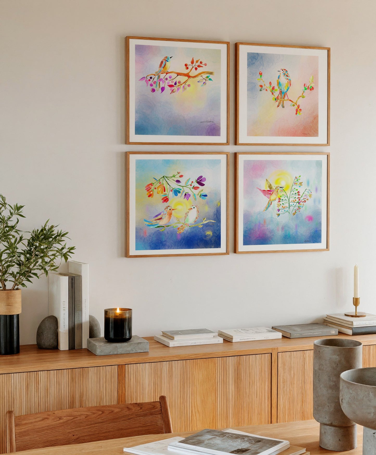 The harmony  Collection - Set of 4 Golden Birds Frequency Art Prints