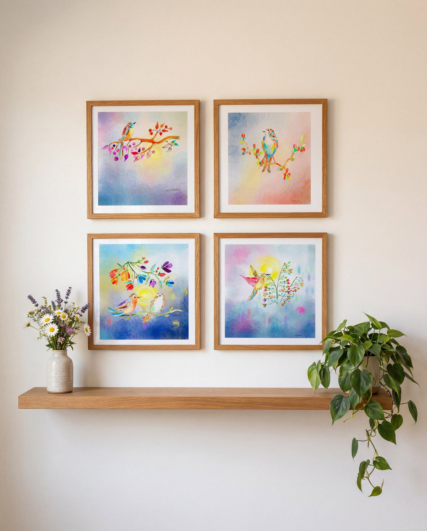 The harmony  Collection - Set of 4 Golden Birds Frequency Art Prints
