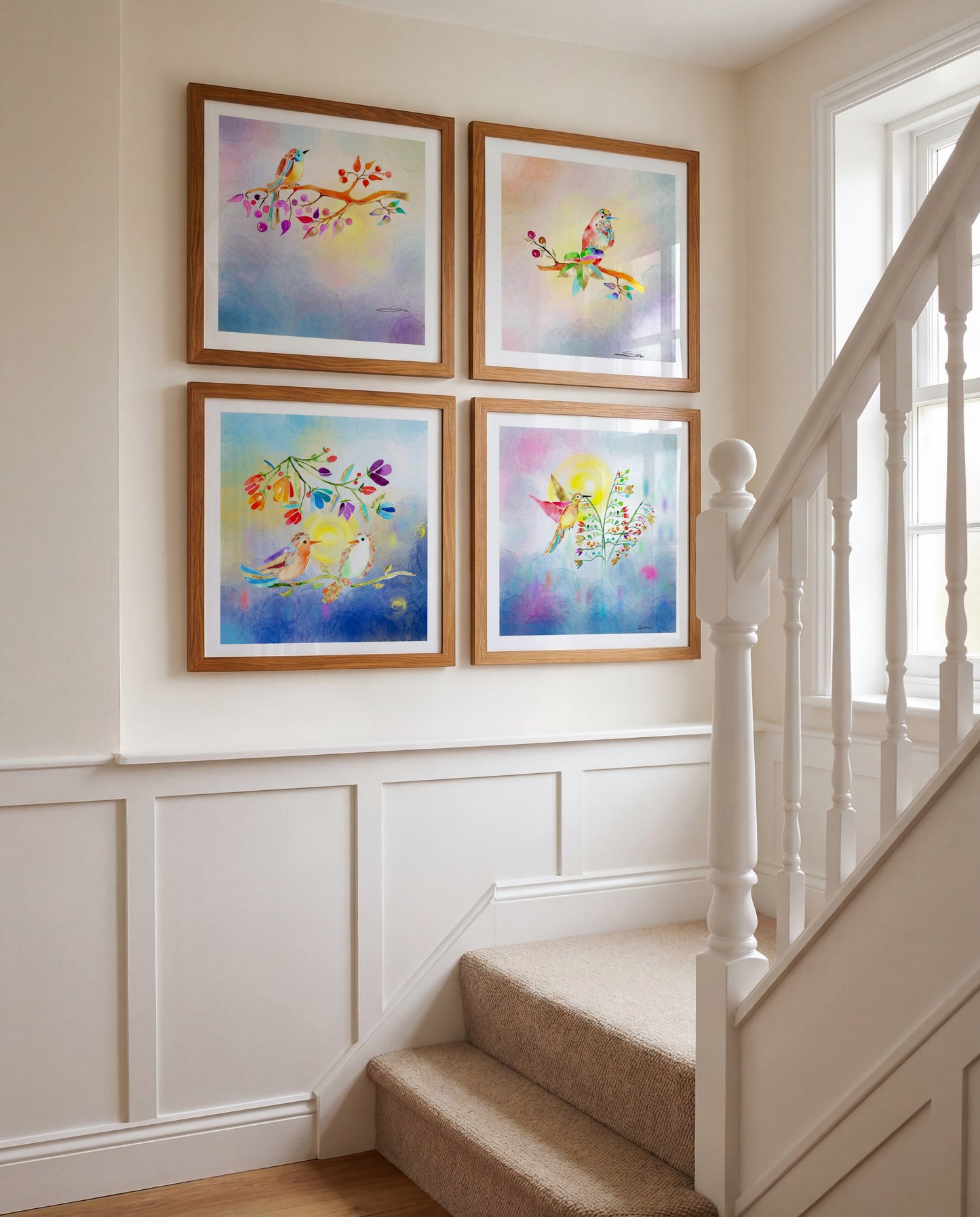 The harmony  Collection - Set of 4 Golden Birds Frequency Art Prints