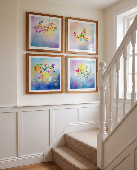 The harmony  Collection - Set of 4 Golden Birds Frequency Art Prints