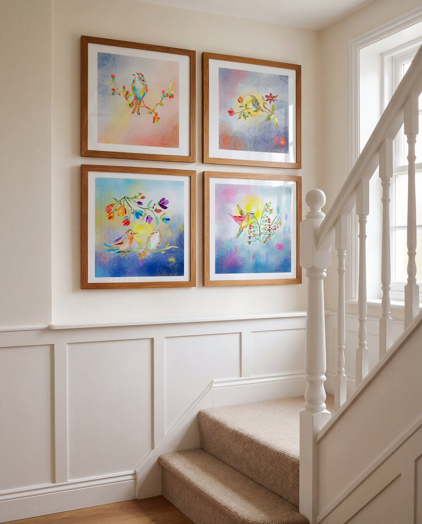The Healing Collection - Set of 4 Golden Birds Frequency Art Prints
